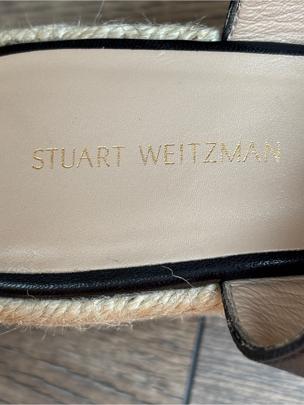 Stuart Weitzman Lexia Espadrille Leather Ankle Strap Black Wedge Sandal Sz 8 - Picture 8 of 16